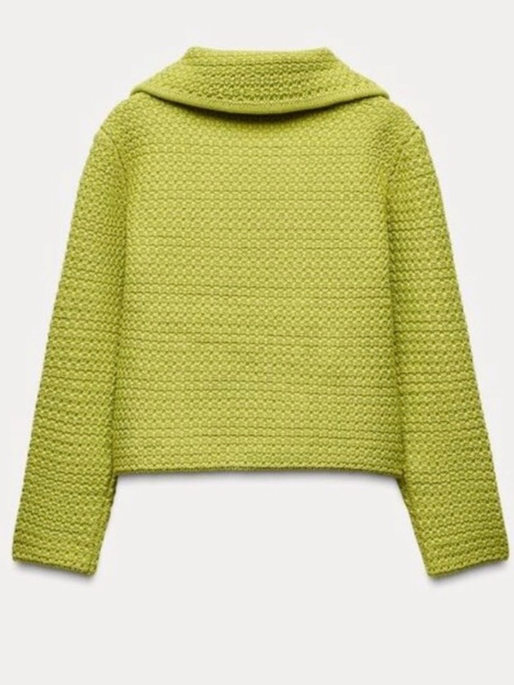 Zara Chunky Knit Cardigan With Peter Pan Collar in Lime Green - Picture 7 of 10